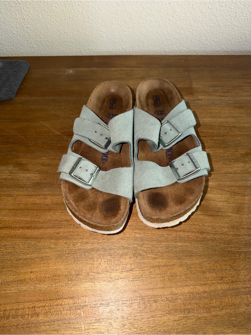 Birkenstock Double-Buckle Suede Slide Sandals in Light Blue